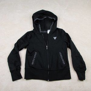 GUESS LOS ANGELES BLACK ZIP FRONT HOODIE JACKET LITTLE GIRLS S 7-8 BLING NICE